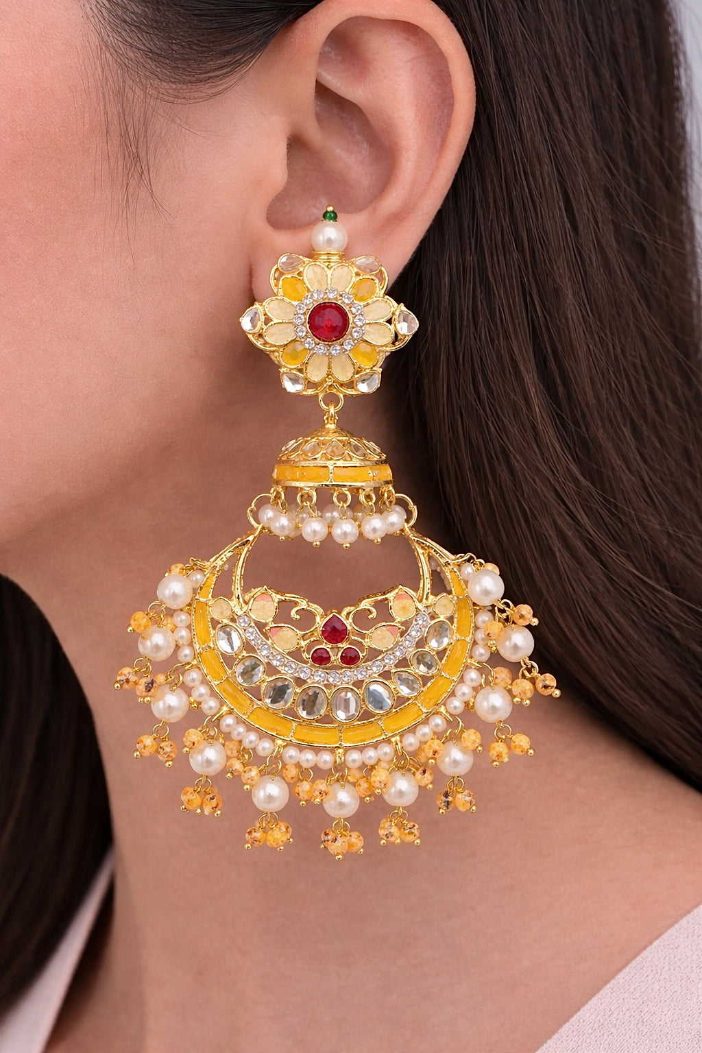 Noor Meenakari Earrings - Yellow
