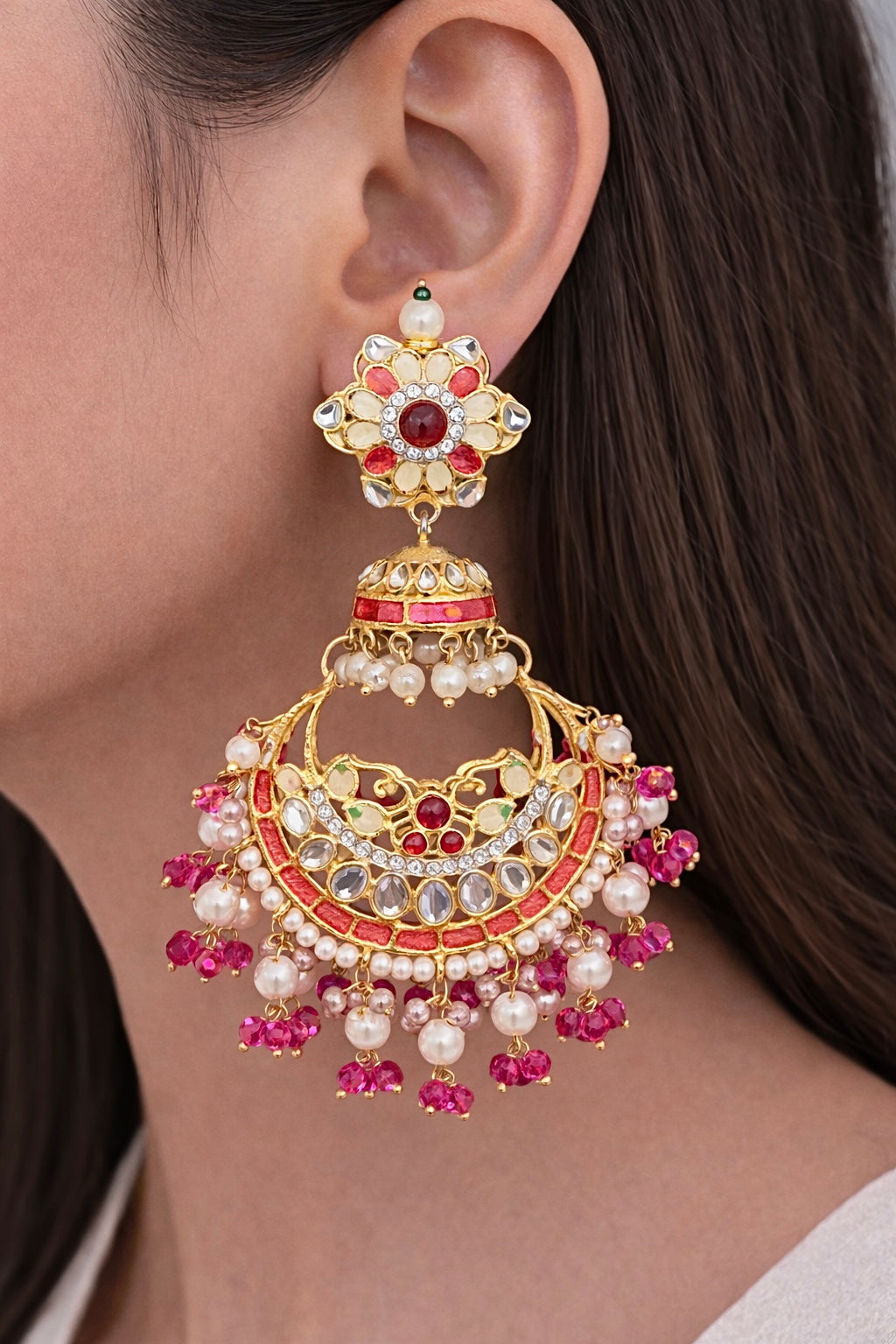 Noor Meenakari Earrings - Magenta