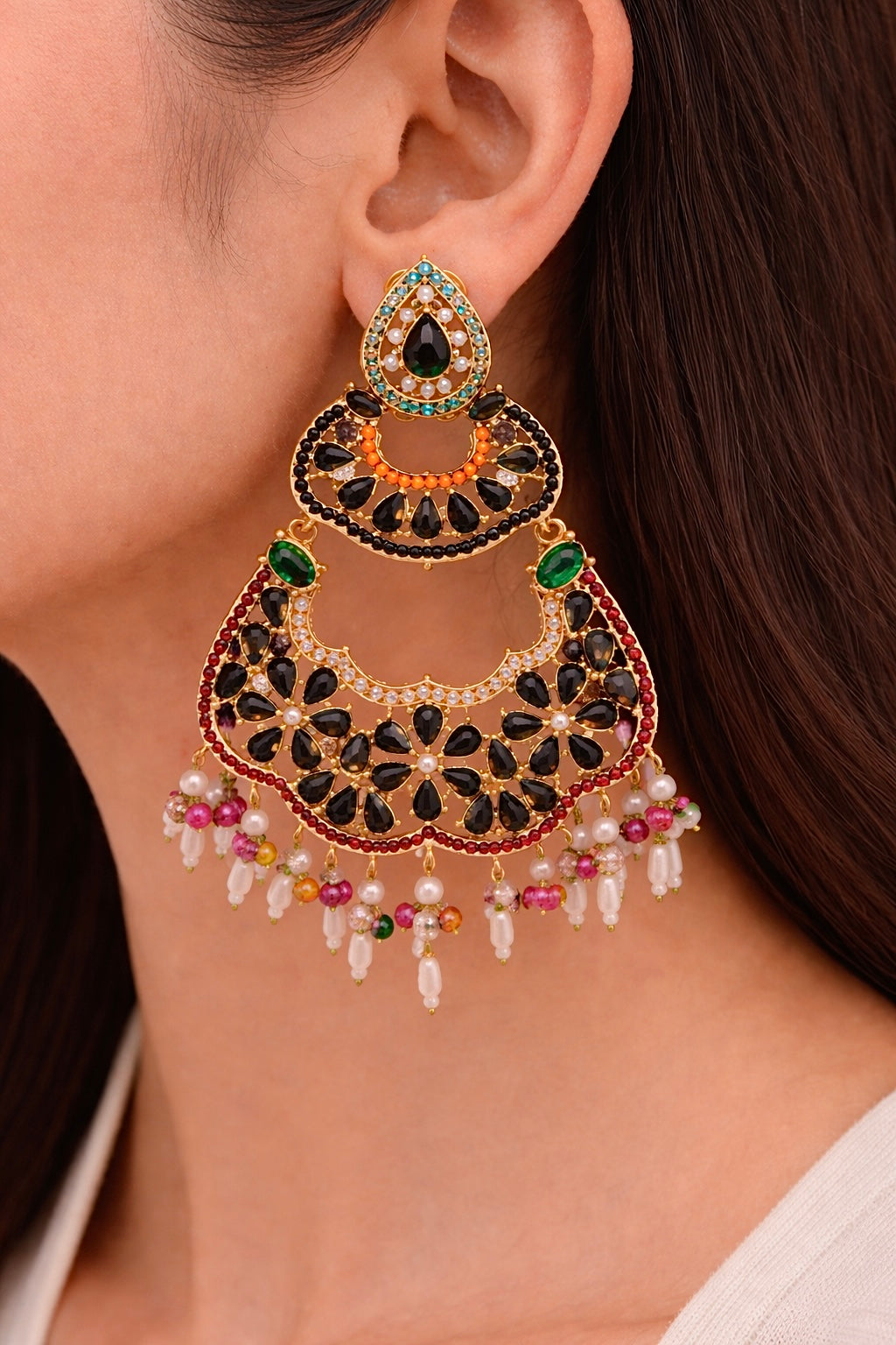 Hala Long Earrings - Black