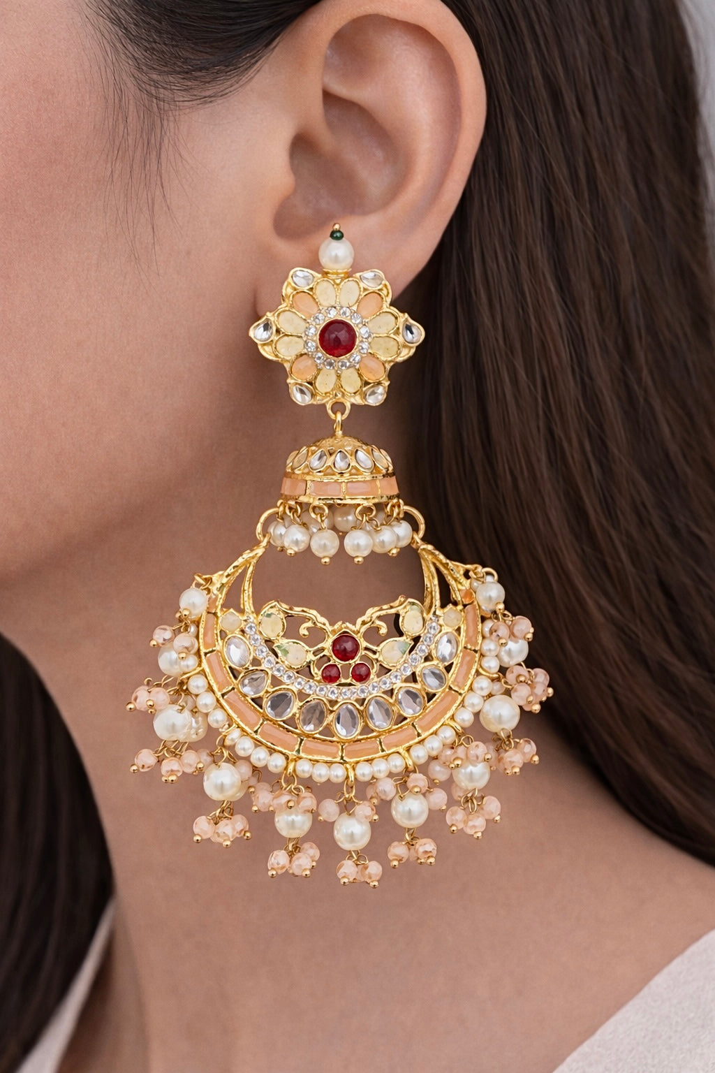 Noor Meenakari Earrings - Peach