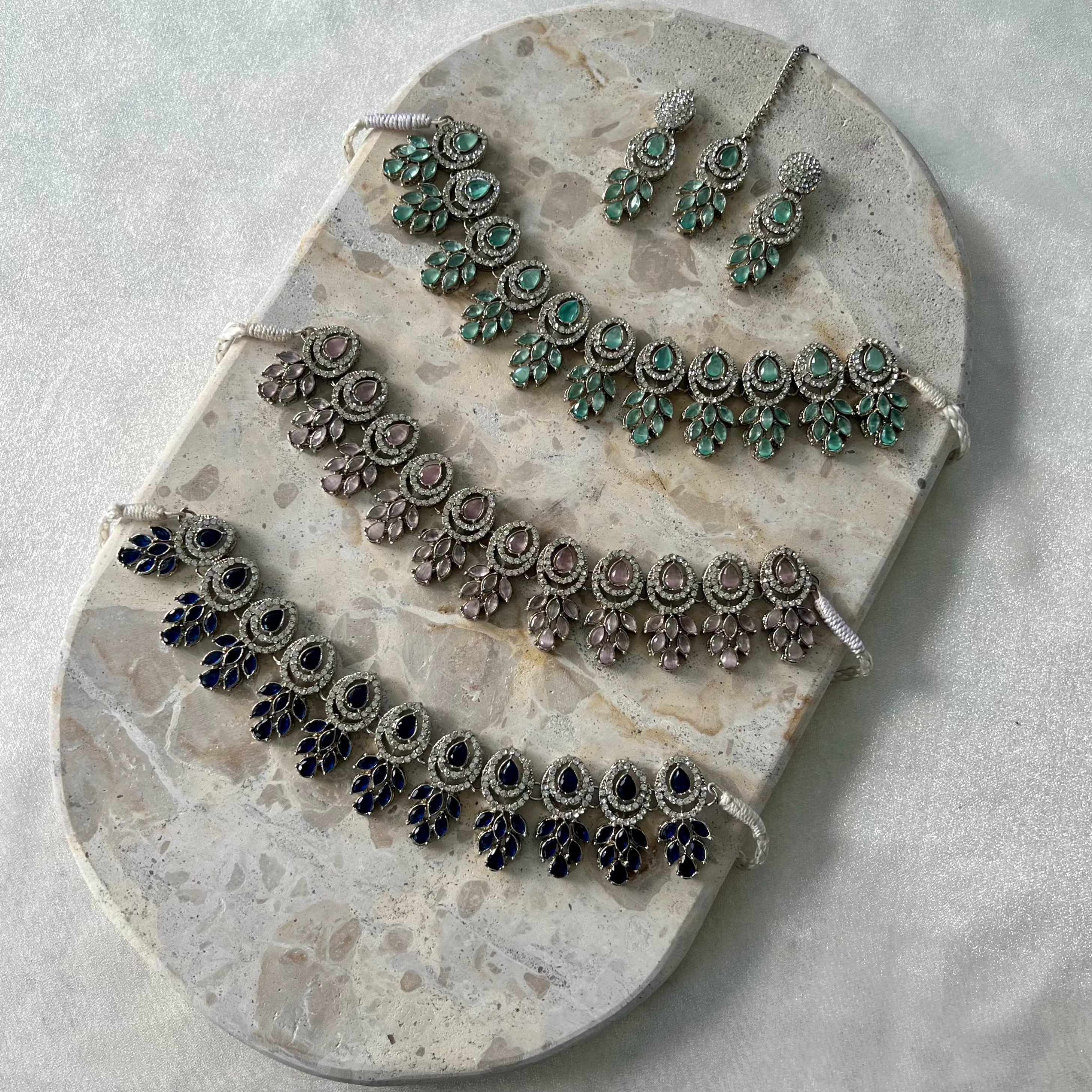 Amelia Zirconia Necklace Set - Silver Base
