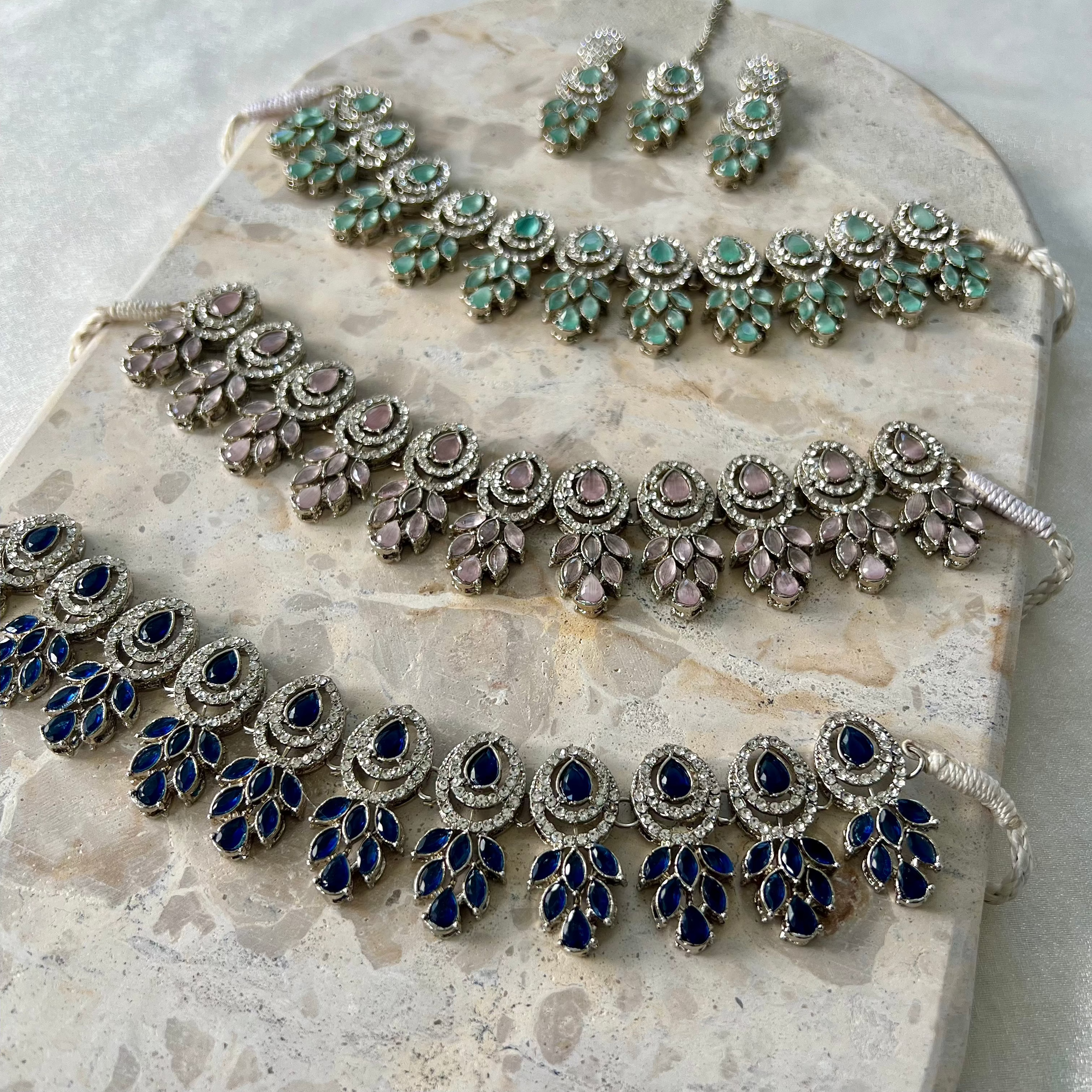 Amelia Zirconia Necklace Set - Silver Base