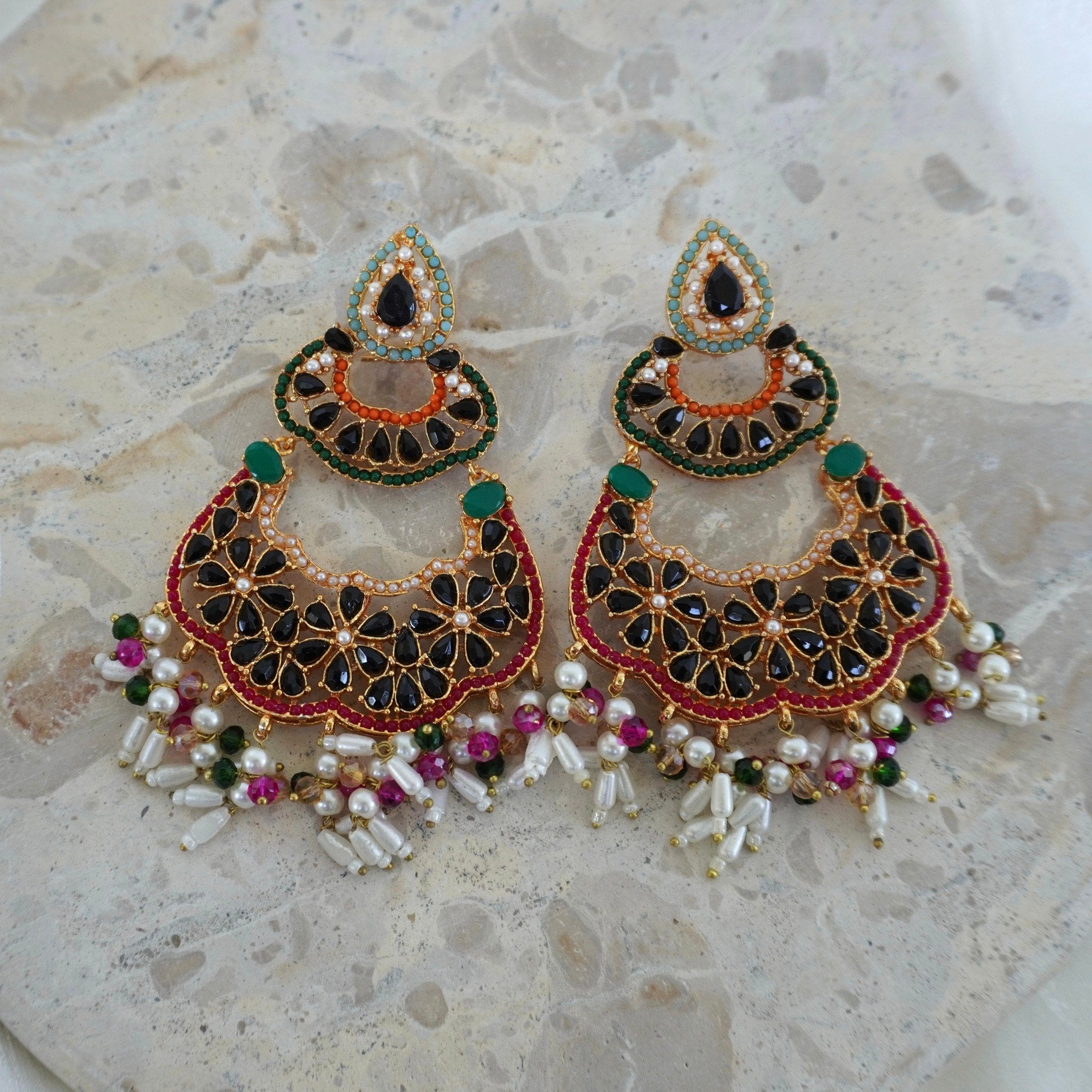 Hala Long Earrings - Black