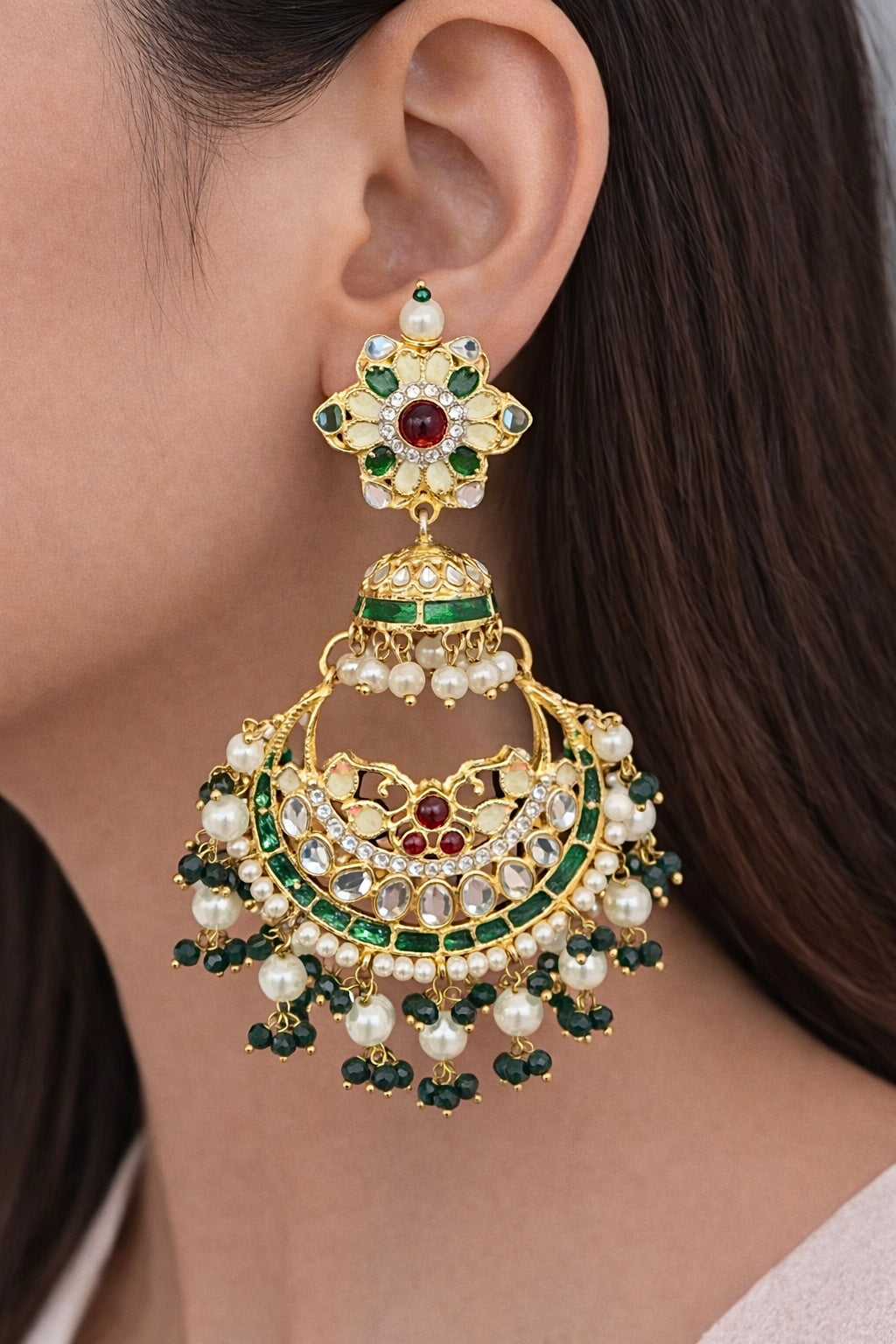 Noor Meenakari Earrings - Green