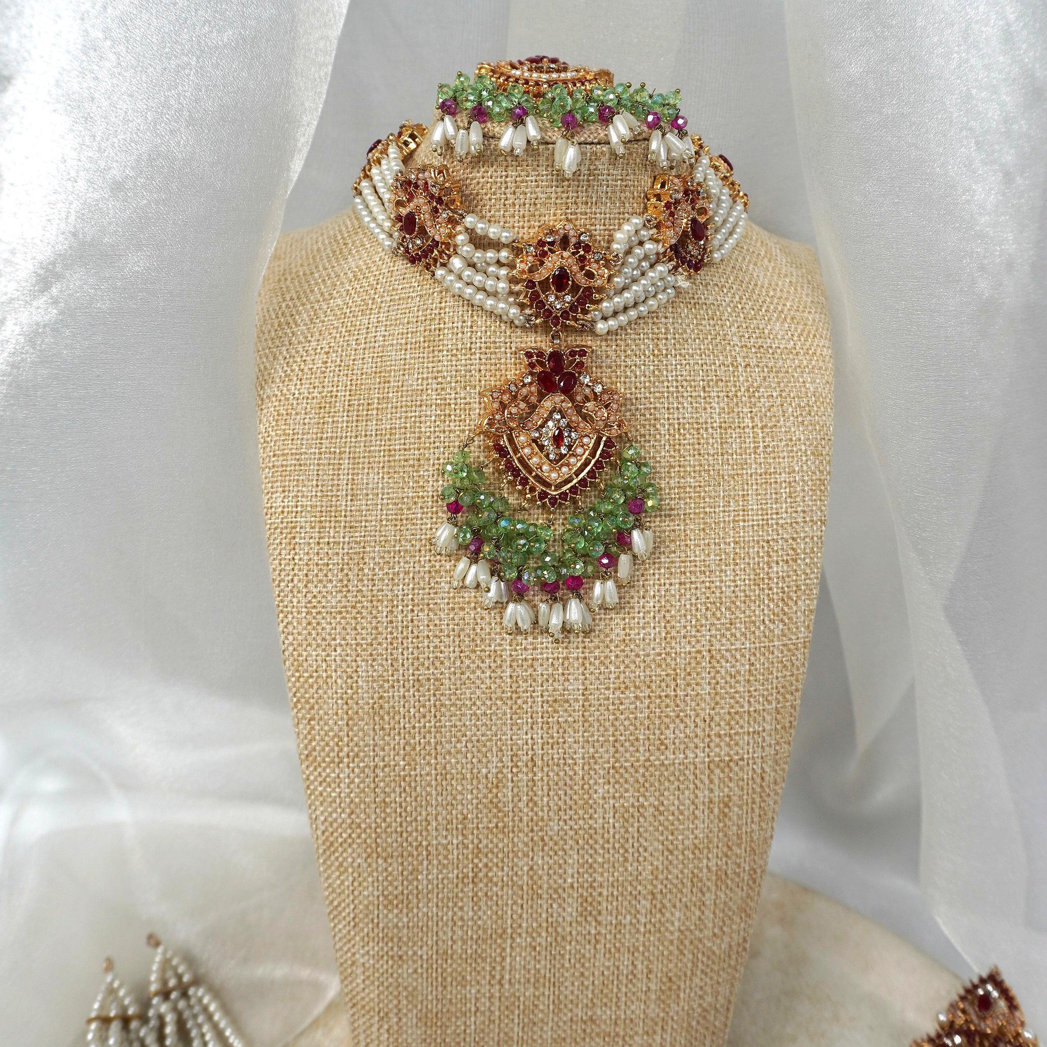Zoya Choker Set w/Jhumar - Green